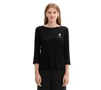TOM TAILOR Women's 1044159 Long-Sleeved Shirt with Heart Print, 14482-Deep Black, M