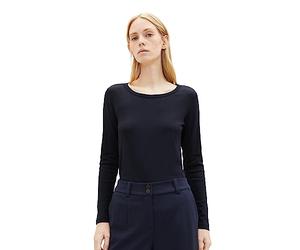 TOM TAILOR Women's Basic Long-Sleeved Shirt with Ribbed Structure, 10668-sky Captain Blue, M