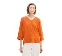 TOM TAILOR Women's Basic T-Shirt with 3/4 Sleeves and V-Neck, 19772 - Gold Flame Orange, XL