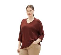 TOM TAILOR Women's Basic T-Shirt with 3/4 Sleeves and V-Neck, 30337-raisin, Large