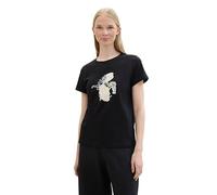 TOM TAILOR Women's Basic T-Shirt with Floral Print, 14482 - Deep Black, XXS