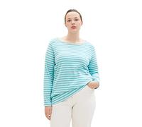 TOM TAILOR Women's 1038827 Long-Sleeved Shirt with Stripes, 32394-Teal Offwhite, 20