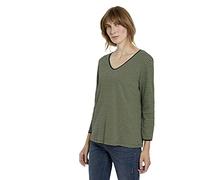 TOM TAILOR Women's Long-Sleeved Shirt with V-Neck 1022681, 25211 - Green Navy Popcorn Structure, XL