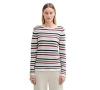 TOM TAILOR Women's Organic Cotton Knitted Jumper, 36570 - Red Green Knit Stripe Design, M
