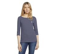 Tom Tailor Women's Striped shirt with heart embroidery, Navy White Small Stripe, L