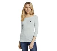 Tom Tailor Women's Striped shirt with heart embroidery, White Peach Small Stripe, S