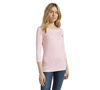 Tom Tailor Women's Striped shirt with heart embroidery, White Peach Small Stripe, XL