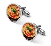 Tom Yum Goong Soup Shrimp Oysters Round Cufflinks for Men Classic Cuff Links Jewellery for Wedding Business Party