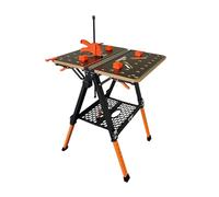 Tomahawk Multifunction Workbench with Clamp and Bench Dogs. Folding, Adustable Height 600-915mm, 454kg load capacity.