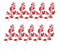 Tomaibaby 10Pcs Artificial Christmas Leaves Floral Picks Xmas Leaf Picks Bouquet Stem Picks Wreath Making Branches Scrapbooking Craft Fake Flower Supplies Red