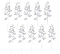 Tomaibaby 10PCS Artificial Silver Glitter Leaves Spray Leaf Picks: 15.4 Inch Fake Floral Leaf Branches - Silver Glitter Christmas Picks for Winter Xmas Tree DIY Wreath Floral Arrangment Home Decor