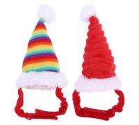Tomaibaby 2Pcs Small Pet Christmas Hat, Guinea Pig Santa Hat Costume, Hamster Hat Small Pet Christmas Decorative Hat Rabbit Xmas Party Hat Decor (Red + Rainbow)