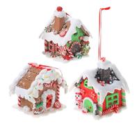 Tomaibaby Gingerbread House Ornaments: 3PCS Lighted LED Christmas Village Houses with Rope - Christmas Tree Hanging Ornaments for Xmas Party Holiday New Year Home Decorations