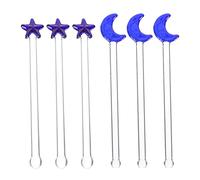 Tomaibaby Glass Cocktail Stirrers Set with Blue Moon and Star Design Creative Glass Swizzle Sticks for Drinks Mixing Ideal for Home Bar and Restaurant Use 6 Pieces