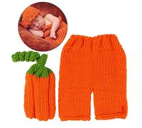 Tomaibaby Newborn Baby Pumpkin Costume Photo Props Outfits Knitted Hat and Pants Halloween Crochet Costume for Three-Four Months Baby Orange