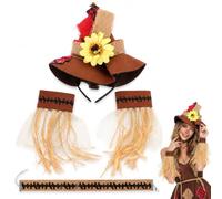 Tomaibaby Scarecrow Costume Accessories Set for Halloween Cosplay Dress Up | 4-Piece Polyester Outfit Kit with Hair Hoop, 2 Wristbands, Necklace, Assorted Patch Style for Seasonal Party Celebrations