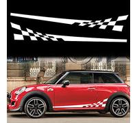 TOMALL 1 Pair 77.2'' Racing Checkered Flag Side Stripe Decals Compatible with Mini Cooper Lattice Grid Stripe Graphic Waterproof Car Door Side Stickers Self-Adhesive Decorations (White)