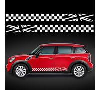 TOMALL 1 Pair 78.7'' Car Universal Racing Checkered Flag Side Stripes Decal Compatible with Mini Cooper Vinyl Waterproof Door Side Stickers Lattice Self-Adhesive Decal Decorations Accessories (White)