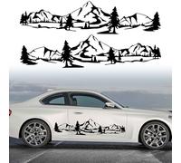 TOMALL 1 Pair Mountain Tree Forest Vinyl Decals for Car Body Door Sides Universal Waterproof Mountains Graphic Stickers Decoration for Vehicles Travel Trailer SUV Truck Off-Road (Large-Black)