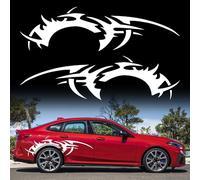 TOMALL 2Pcs 66'' Flame Graphics Stickers Car Body Side Skirt Decals Racing Sport Stripe Decals for Car Universal Vinyl Waterproof Large Decal Decoration for Truck Off-Road Vehicles Accessories (White)