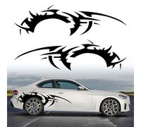 TOMALL 2Pcs 66'' Flame Graphics Stickers Car Body Side Skirt Decals Racing Sport Stripe Decals for Car Universal Vinyl Waterproof Large Decal Decoration for Truck Off-Road Vehicles Accessories (Black)