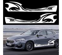 TOMALL 2Pcs 82'' Wave Flame Graphics Car Body Side Stickers Flame Racing Sports Stripe Decals for Car Universal Vinyl Waterproof Decal Decoration Accessories for Truck SUV Off-Road Vehicles (White)