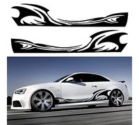 TOMALL 2Pcs 82'' Wave Flame Graphics Car Body Side Stickers Flame Racing Sports Stripe Decals for Car Universal Vinyl Waterproof Decal Decoration Accessories for Truck SUV Off-Road Vehicles (Black)
