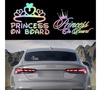 TOMALL 2pcs Princess On Board Stickers for Car Window Vinyl Waterproof Self-Adhesive Princess Crown Decals for Car Truck Bumper Trunk Decoration (Gradient)