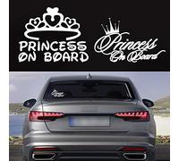 TOMALL 2pcs Princess On Board Stickers for Car Window Vinyl Waterproof Self-Adhesive Princess Crown Decals for Car Truck Bumper Trunk Decoration (White)