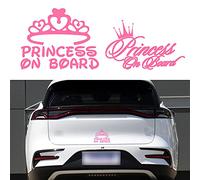 TOMALL 2pcs Princess On Board Stickers for Car Window Vinyl Waterproof Self-Adhesive Princess Crown Decals for Car Truck Bumper Trunk Decoration (Pink)