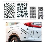 TOMALL 96-Hole 3D Realistic Bullet Hole Car Stickers, Black, PVC, Waterproof, Crystal, Car Decals, 4 Sets