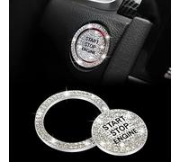 TOMALL Bling Car Engine Start Button Cover Diamond Interior Crystal Push Start Button Ring Sticker Sparkly Accessories Bling Ignition Button Rhinestone Emblem Decorations Universal for Car (White)