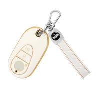 TOMALL for Mercedes Benz Key Fob Cover with Keychain, 3 Buttons Soft TPU Key Fob Protector Fit for Mercedes Benz 2022-2025 S-Class, G-Class, E-Class, C-Class, GLC-Class, SL-Class, EQS, EQE, White