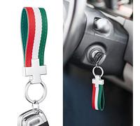 TOMALL Italian Flag Stripe Keychain Ring Nylon Strap Key Band Inner PU Leather 3-color Stripe Key Fob Chain Fashion Stripe for Car Key Wallet Europe Universal