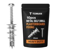 Toman Plasterboard Fixings 10pcs Heavy Duty Metal Drywall Anchors & Screws - Self Drilling Steel Wall Plugs Kit for Strong Grip in Plasterboard Walls - Hollow Wall Anchors