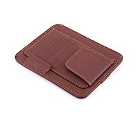 Tomantery Auto Car Sun Visor Organizer Neat Bill Glasses Holder Clamp/Holder Space Saving Brown PU Leather 6 X 5 Inch for Convenient Access (Brown)