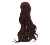 Tomantery BJD Doll Hair Wig Long, Curly Style Neat Bangs DIY Cutting Soft Doll Supplies for 1/3, 8-9in Head Circumference, High Temperature Filament Material (Dark Brown)