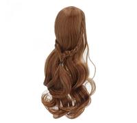 Tomantery BJD Doll Hair Wig Long, Curly Style Neat Bangs DIY Cutting Soft Doll Supplies for 1/3, 8-9in Head Circumference, High Temperature Filament Material (Light Brown)