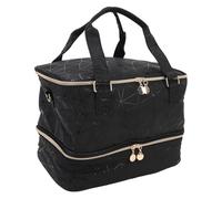 Tomantery Double Layer PU Nail Polish Organizer Bag Large Capacity Travel Case Black for Makeup Artists