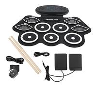 Tomantery Foldable Electronic Drum Set Thickened Portable with Sustain Pedal 2 Loudspeakers USB MIDI Interface Recording Function for Home Practice Beginners Black White 48 X 32cm (UK Plug (AC))
