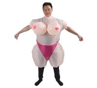 Tomantery Inflatable Big Boob Woman Cosplay Funny Blow Up Halloween Costume for Adults with Easy Inflation for Parties and Events