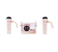 Tomantery Portable Bluetooth Karaoke Speaker with Dual Microphones for Outdoor Adventures, 3-8 Hours Playback Time, Ideal for Girls Boys Home Party, Plastic (Pink)