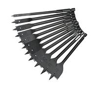 Tomantery Precise High Carbon Steel 11Pcs Hex Shank Flat Drill Bits Set for Woodworking, Black Spade Drill Head for Table, DC and AC Hand