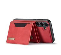 Tomantery S25 Magnetic Detachable Wallet Phone Case Convenient for Multiple Cards Cash Photos Tri-fold Stand Function for Hands-free Viewing People on the Go (#21) Red