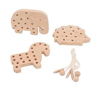 Tomantery Wooden Animal Style Lacing Toy for Fine Motor Skills for Toddlers, 3 Pieces Beech Thread for Early Education