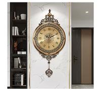 TOMAO Large Wall Clock With Pendulum Decor, Vintage Silent Pendulum Kitchen Clocks, Hand-carved Metal Finishes, Battery Operated, With Metal Pendulum And Roman Numerals Wall Clock