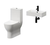 Tomar Wall Hung Basin and Toilet Suite including Round Matt Black Bottle Trap and Closed Back Toilet | White | ABS Polished Chrome | 505mm