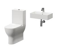 Tomar Wall Hung Basin and Toilet Suite including Round Polished Chrome Bottle Trap and Closed Back Toilet | White | ABS Polished Chrome | 505mm