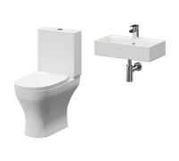Tomar Wall Hung Basin and Toilet Suite including Round Polished Chrome Bottle Trap and Open Back Toilet | White | Ceramic | 505mm