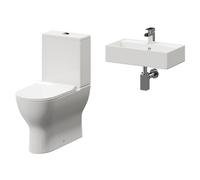 Tomar Wall Hung Basin and Toilet Suite including Square Polished Chrome Bottle Trap and Closed Back Toilet | White | ABS Polished Chrome | 505mm